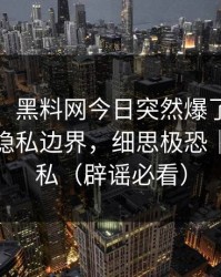 说真的：黑料网今日突然爆了，最该先看的隐私边界，细思极恐｜保护隐私（辟谣必看）