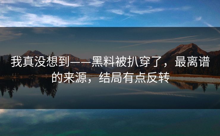 我真没想到——黑料被扒穿了，最离谱的来源，结局有点反转