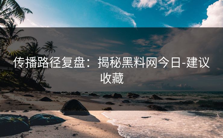 传播路径复盘：揭秘黑料网今日-建议收藏