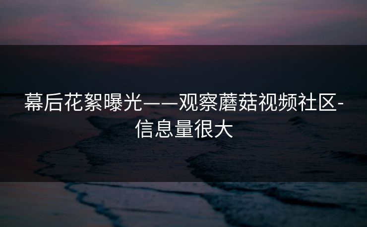 幕后花絮曝光——观察蘑菇视频社区-信息量很大